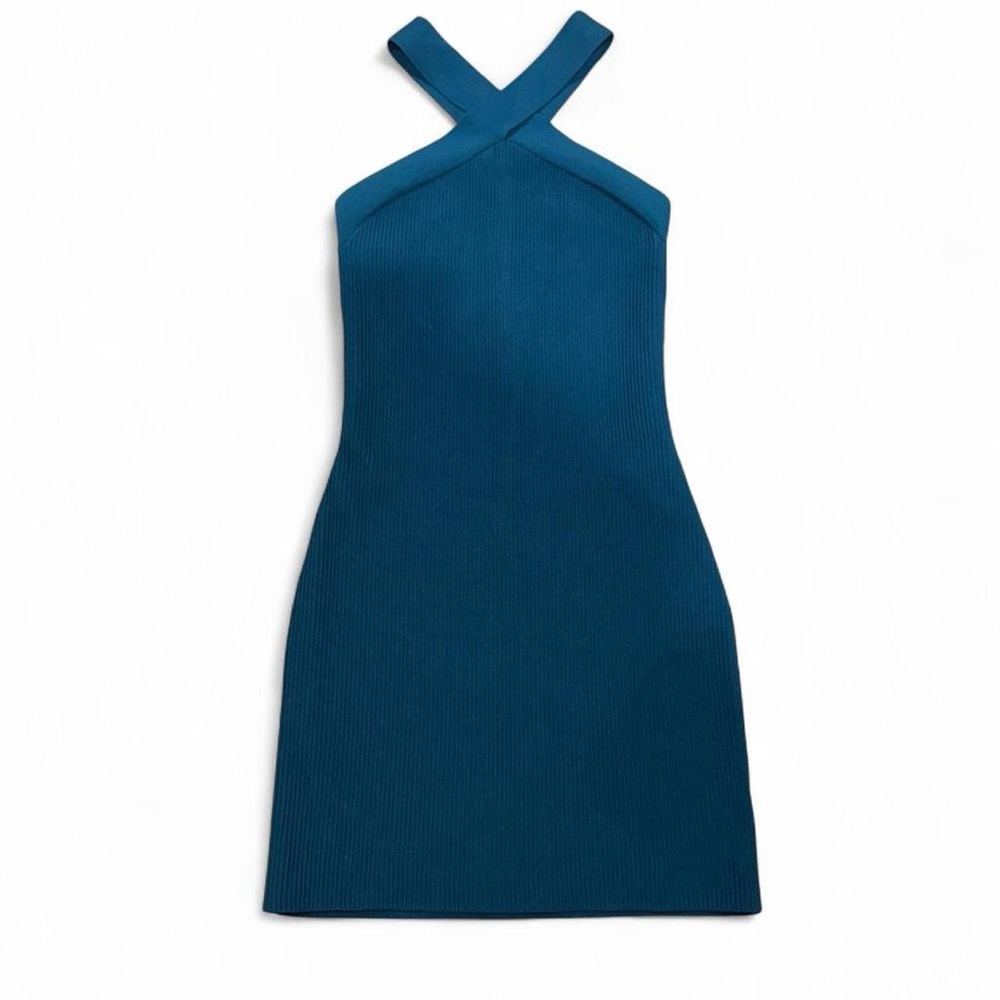 Babaton Teal Cross-Strap Mini Dress